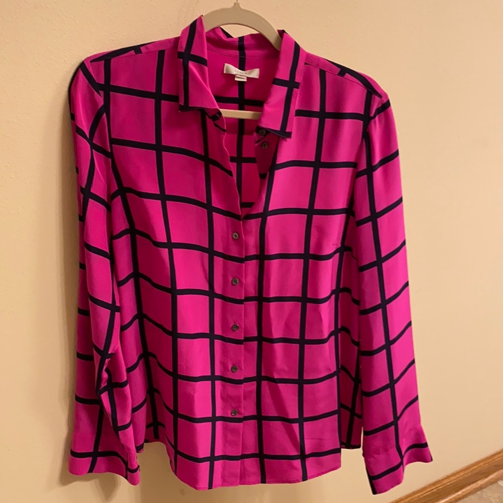 J.Crew Silk Magenta Black Button Down